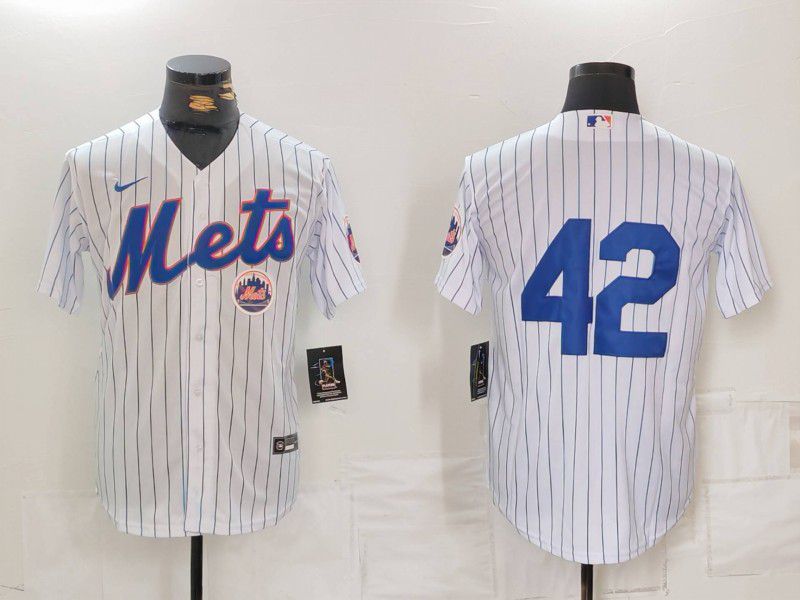Men New York Mets 42 No Name White Stripe Game 2024 Nike MLB Jersey style 2